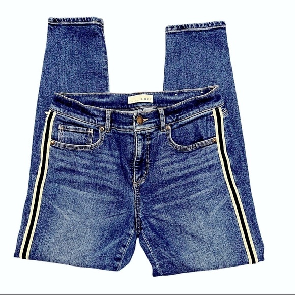 Loft Racing Stripe Modern Skinny Fit Blue Jeans size 27/4 - Picture 1 of 7